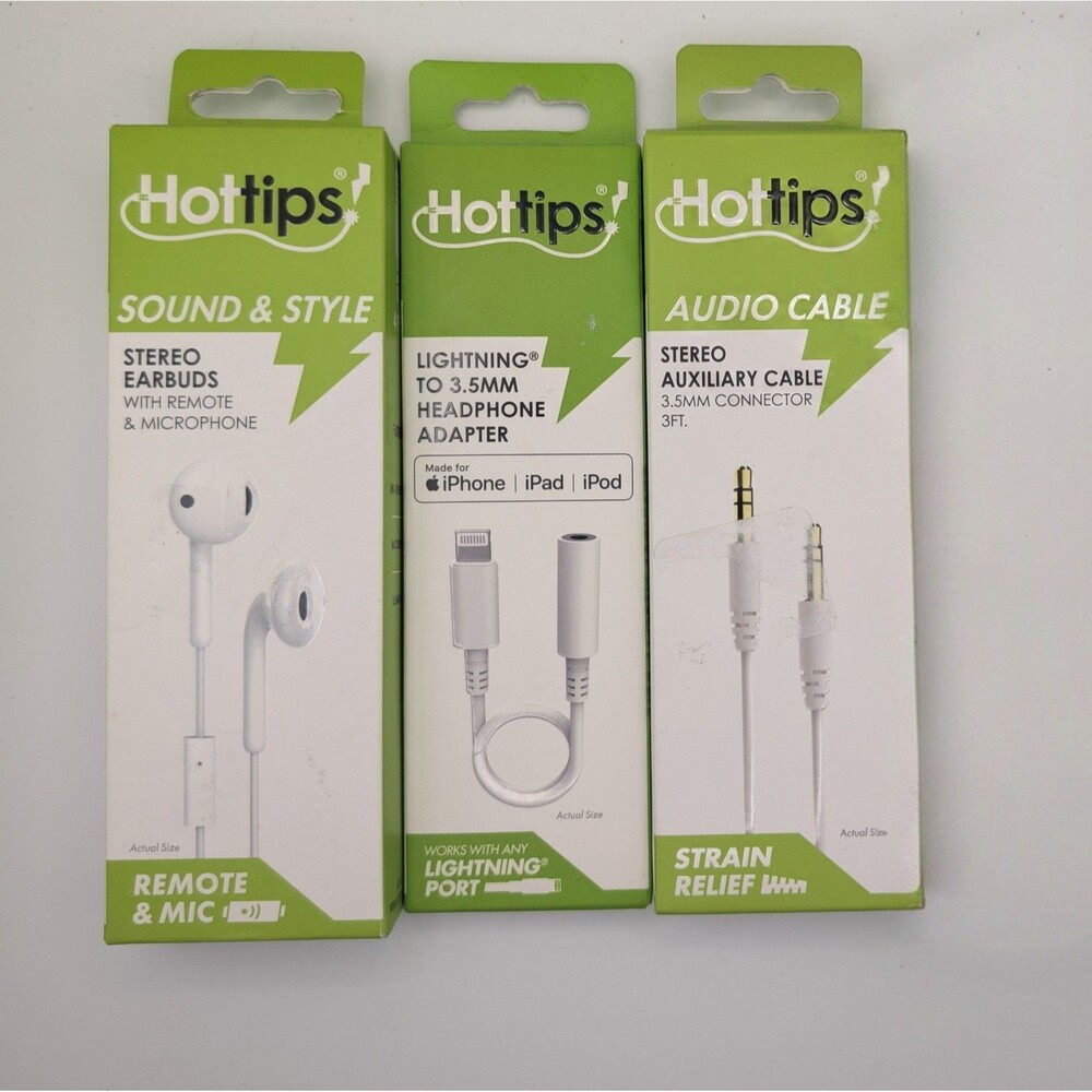 Hottips Wired Earbuds 3.5mm Aux Headset White Mic Remote 4ft Cord New NIB